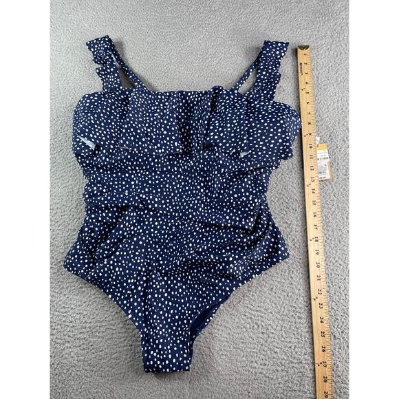 Kona Sol One Piece Swimsuit Womens 20 Blue Polka Dot Patterned Ruffle Padded NWT - Picture 4 of 8